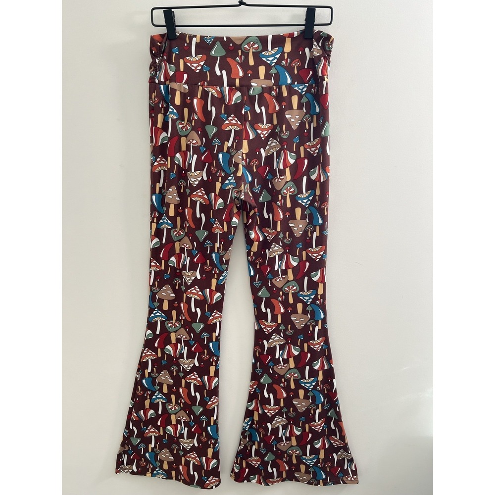Earthbound Mushroom Flare Pants L Brown Bell Bottoms Whimsigoth 70s Boho Hippie - Picture 6 of 7